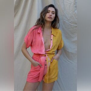 Jens Pirate Booty Tie Dye La Sept Romper Orange Yellow Belted Size XS NWT